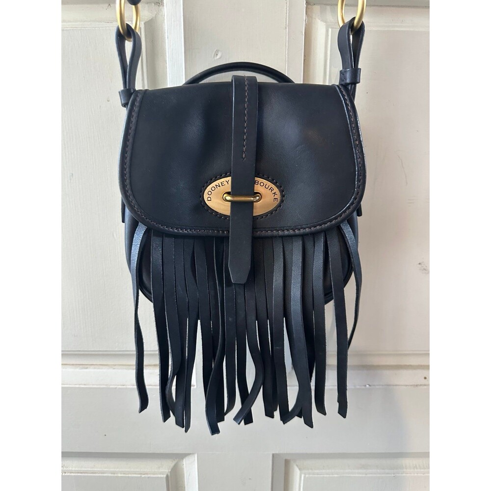 Dooney & Bourke J112021654 Black Lulu Fiona Leather Fringe Crossbody Saddle Bag